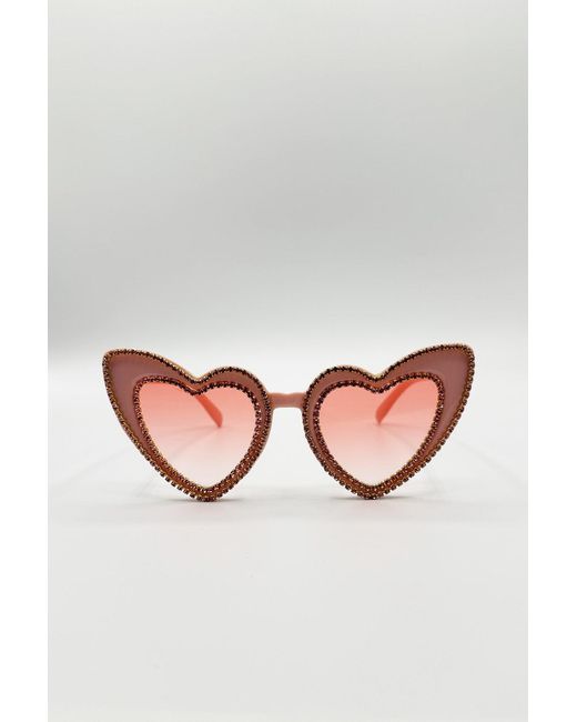 SVNX Brown Heart Shape Sunglasses