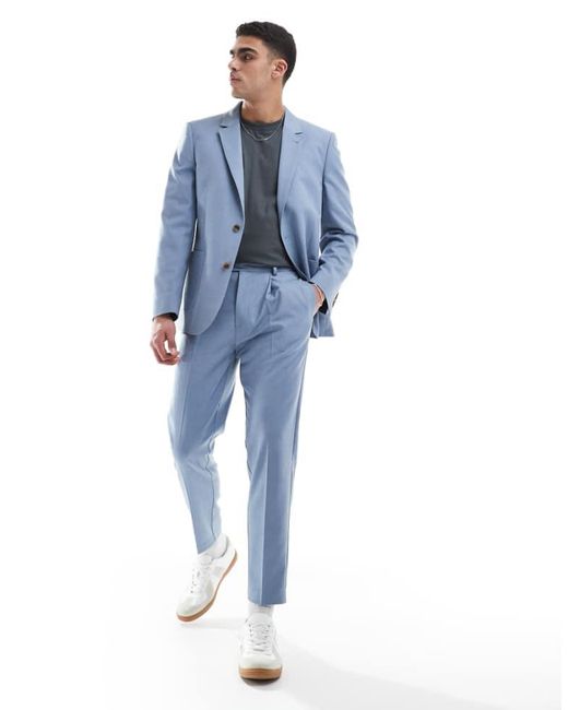 ASOS Blue Tapered Cotton Blend Suit Trousers for men
