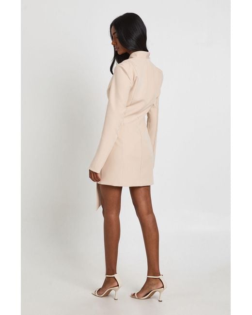 Boohoo Natural Collarless Drape Detail Blazer Dress