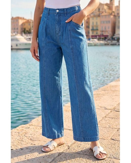 Roman Blue Petite Stitch Pocket Wide Leg Jeans
