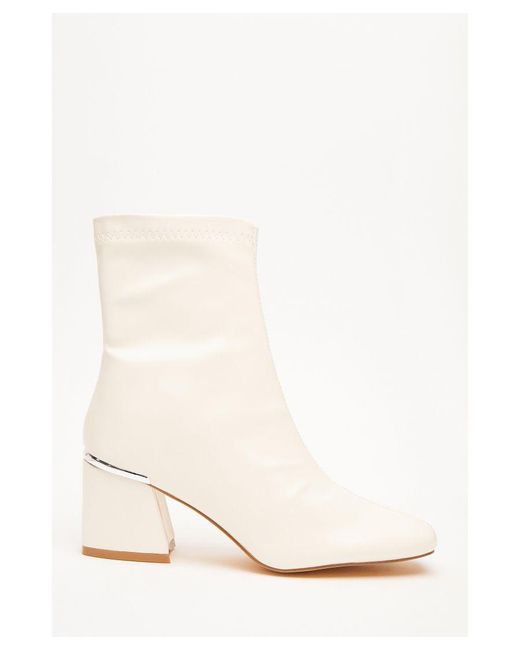 Quiz White Cream Faux Leather Heeled Ankle Boots