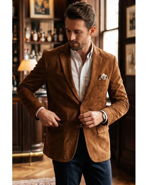Infinity Leather Brown Italian Tan Suede Blazer Jacket for men