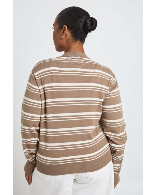 Boohoo Natural Plus Super Soft Stripe Crew Neck Knitted Cardigan