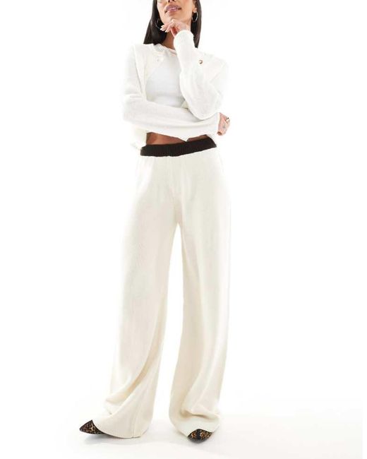 Miss Selfridge White Chocolate Contrast Waistband Wide Leg Knitted Trouser