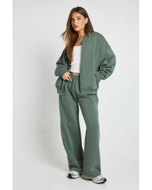 Boohoo Green Bomber Jacket Wide Leg Jogger Tracksuit