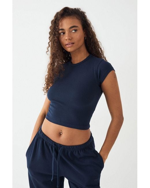 DSGN Studio Blue Embroidered Short Sleeve Fitted Top