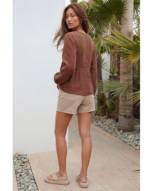 Roman Brown Crochet Button Up Blouse
