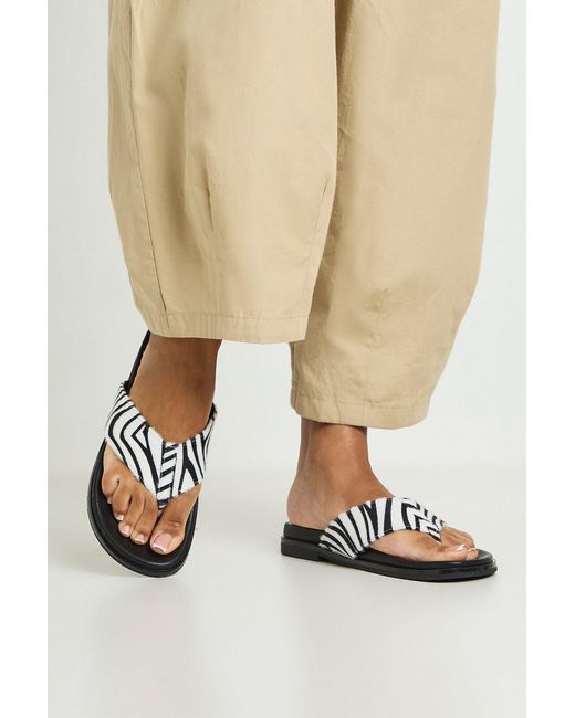 Boohoo Natural Zebra Print Footbed Flip Flops