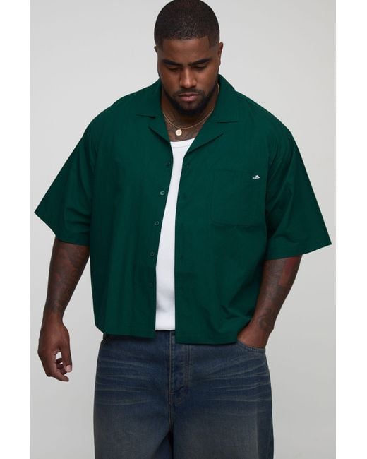 BoohooMAN Green Plus Poplin Boxy Oversized Shirt for men