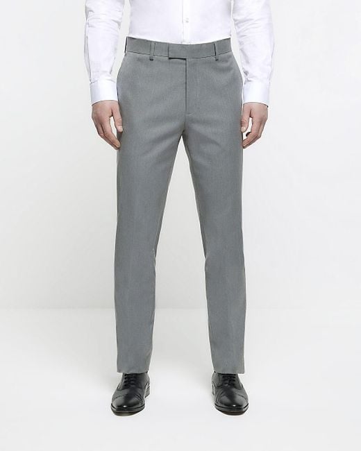 River Island Gray Suit Trousers Slim Fit Twill for men