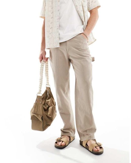 Jack & Jones Natural Wide Fit Linen Mix Carpenter Trouser for men