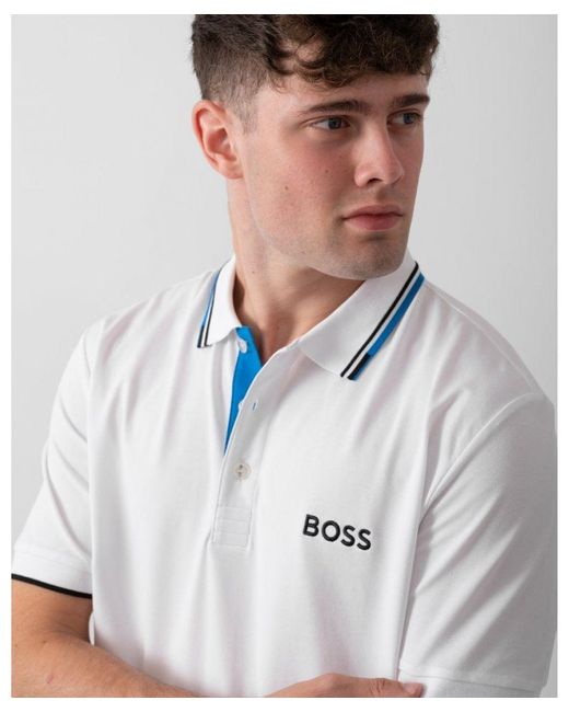 Boss White Boss Paddy Pro Cotton Blend Polo Shirt With Contrast Logos for men