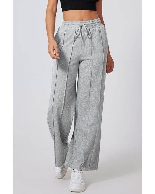 Azura Exchange Gray Seamed Drawstring High Waist Wide Leg Sweatpants