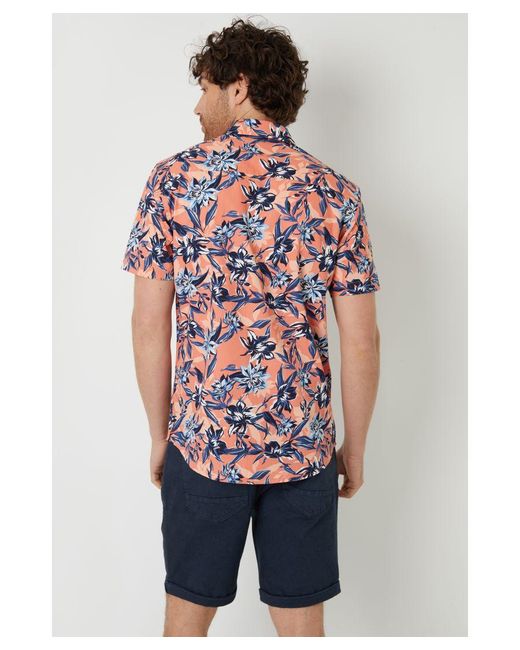 Threadbare White 'Latham' Cotton Floral Print Short Sleeve Shirt for men