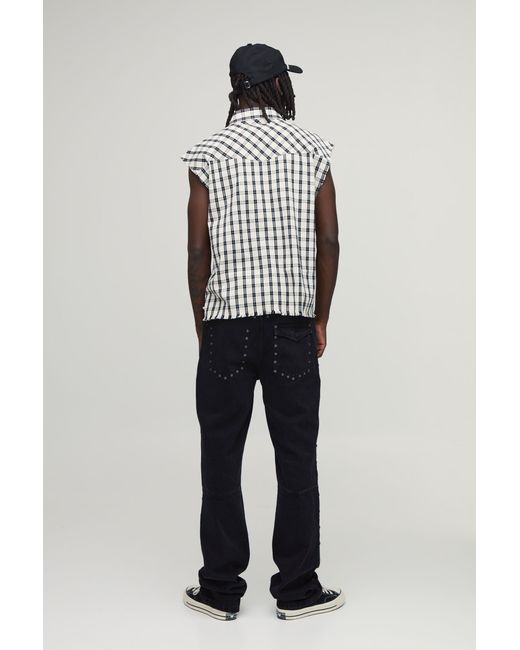 BoohooMAN Black Studded Carpenter Stacked Slim Flared Jeans for men