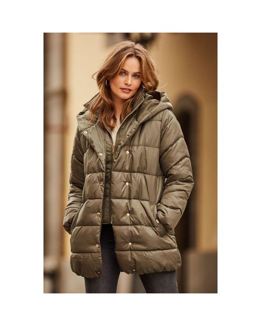 Sosandar Metallic Khaki Padded Coat With Hood