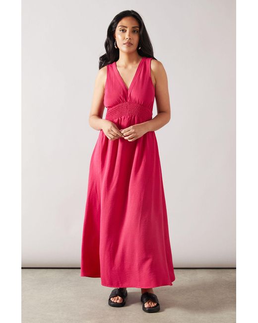 Wallis Pink Petite Woven Shirred Waist Maxi Dress
