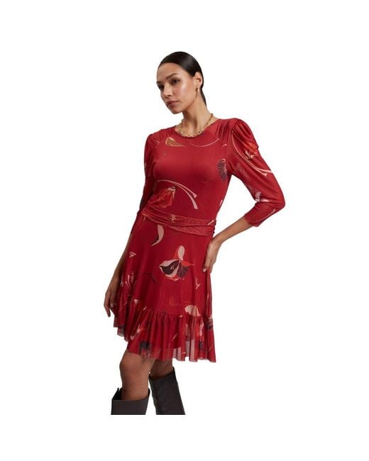 Ted Baker Gathered Shoulder Mesh Mini Skater Dress