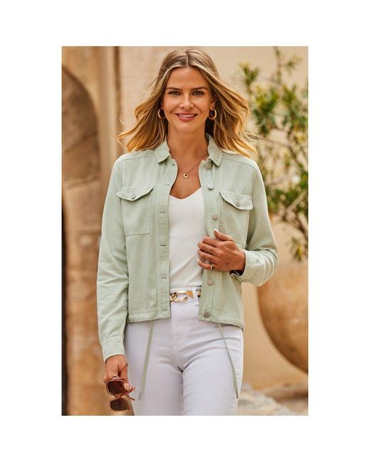 Sosandar Metallic Sage Jacket With Pocket Detail Lyocell