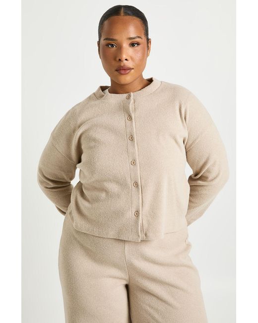 Boohoo Natural Plus Button Front Knitted Soft Rib Top