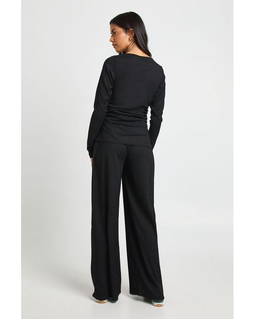 Boohoo Blue Crinkle Textured Ruched Side Long Sleeve Trouser Co- Ord