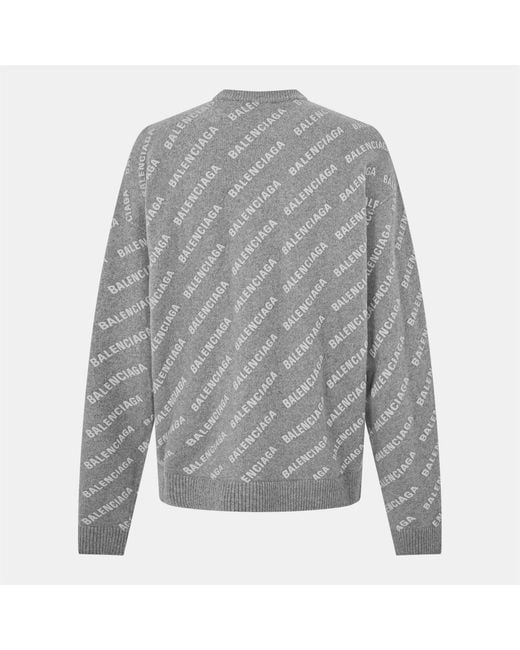 Balenciaga Gray All Over Logo Sweater for men