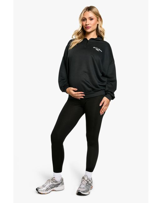 Boohoo Black Maternity Cool Moms Club Slogan Half Zip Sweat & Legging Set