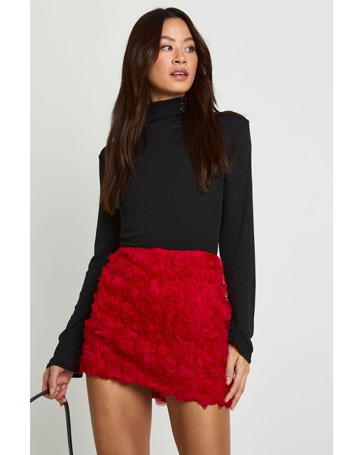 Boohoo Red Tall Crepe Rose Mini Skirt