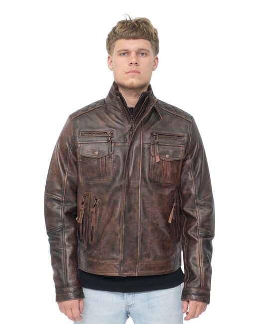 Infinity Leather Brown Retro Biker Jacket-Toronto for men