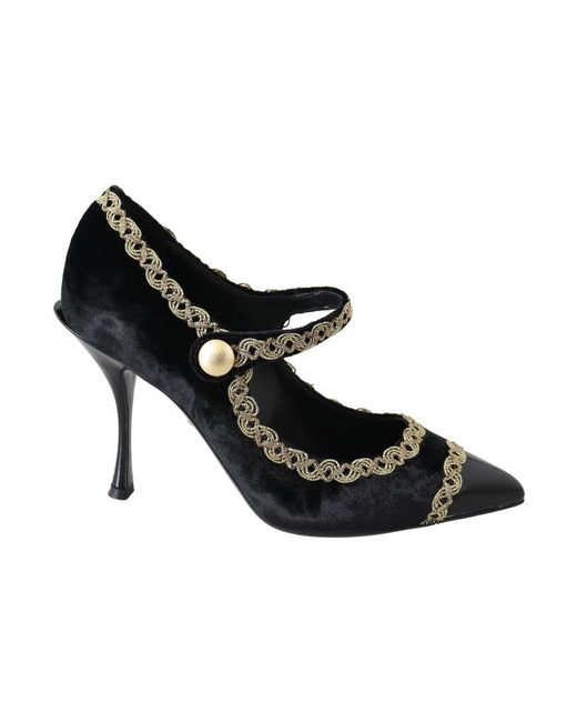 Dolce & Gabbana Black Velvet Mary Janes Pumps Calfskin