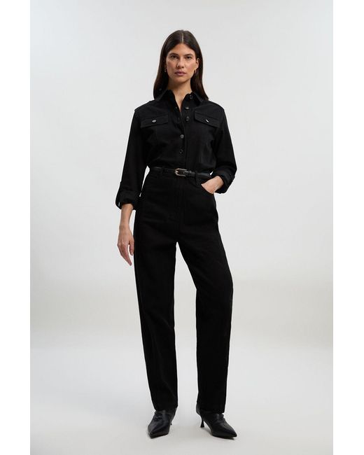 Karen Millen Black Denim Boiler Jumpsuit