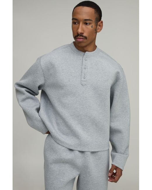 BoohooMAN Gray Oversized Boxy Scuba Henley Sweatshirt for men