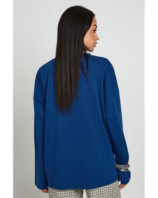 Boohoo Blue Basic Oversized Long Sleeve T-Shirt