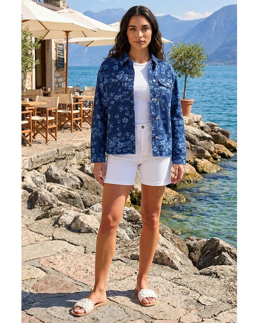 Roman Blue Floral Print Pocket Jacket
