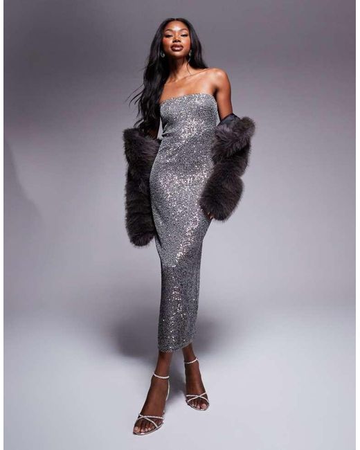 ASOS Blue Sequin Bandeau Midi Dress
