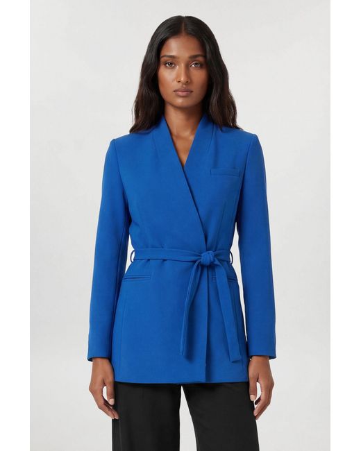 Karen Millen Blue Tailored Collarless Belted Blazer