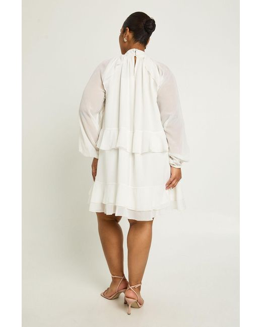 Boohoo White Plus Chiffon Ruffle Smock Dress