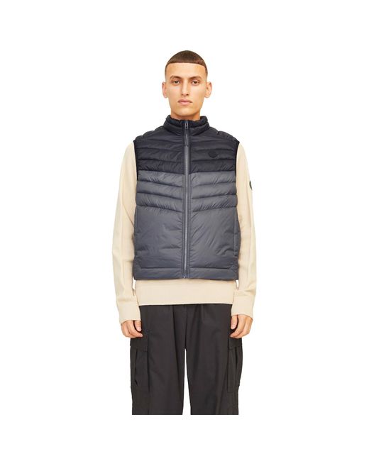 Jack & Jones Blue Sleeveless Zipper Gilet With High Collar for men