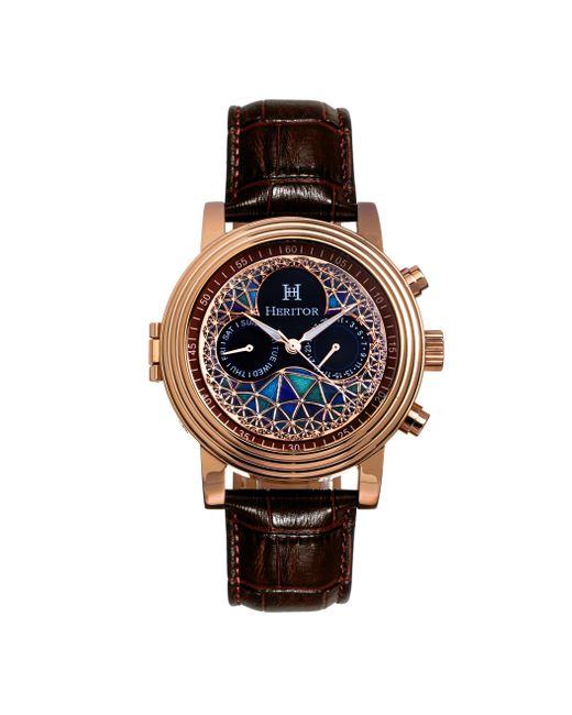 Heritor Brown Legacy Leather-Band Watch W/Day/Date for men