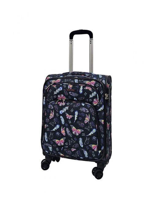 Infinity Leather Blue Lightweight Suitcases 8 Wheel Luggage Butterfly Travel Soft Bags