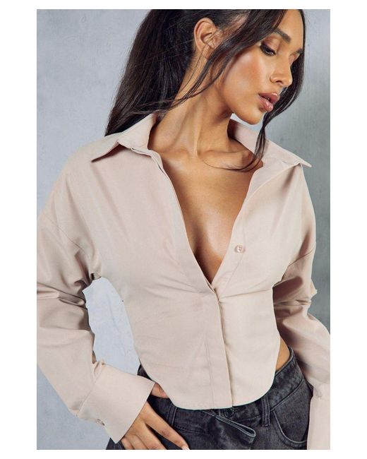MissPap Gray Ruched Strap Detail Cut Out Fitted Shirt