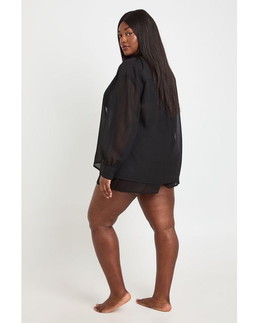 Boohoo Black Plus Chiffon Beach Shirt