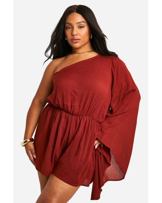 Boohoo Red Plus Cheesecloth Flare Sleeve Playsuit