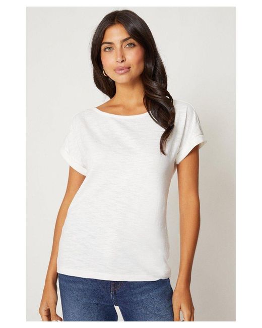Wallis White Essential Cotton Slub Roll Sleeve T-shirt