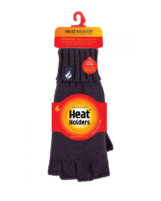 Heat Holders Blue Ladies Solid Knitted Fingerless Gloves