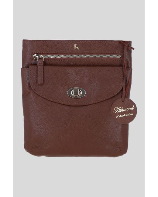 Ashwood Leather Brown Flat Crossbody Bag With Adjustable Strap