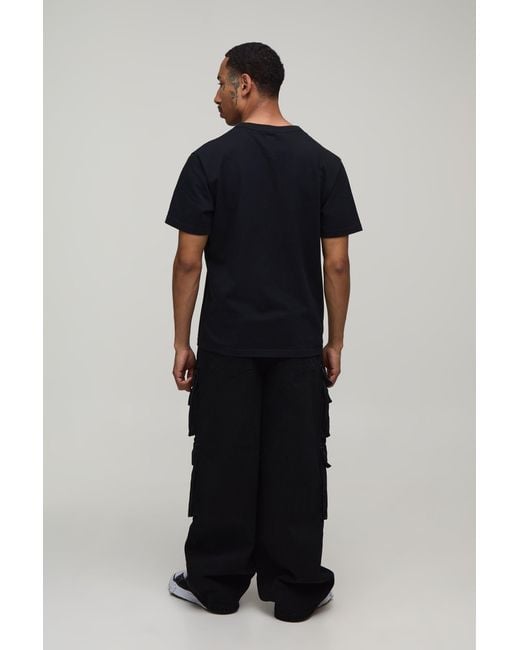BoohooMAN Black Washed Multi Pocket Baggy Fit Cargo Jeans for men