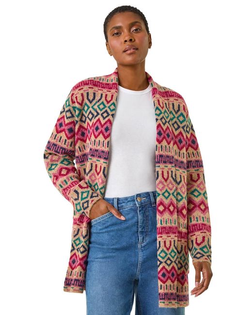 Roman Red Geometric Knit Cardigan