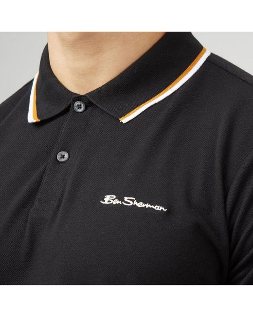 Ben Sherman Men's Twin Tipped Polo Shirt In Black voor heren