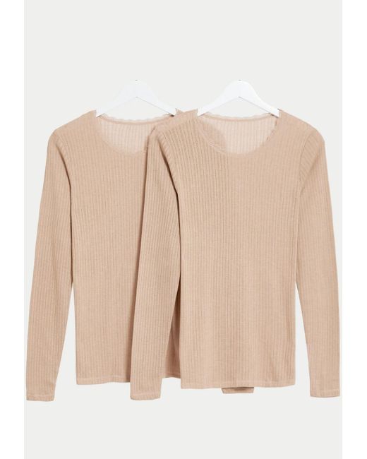 Marks & Spencer Natural M&S Pack Of 2 Thermal Pointelle Long Sleeve Tops